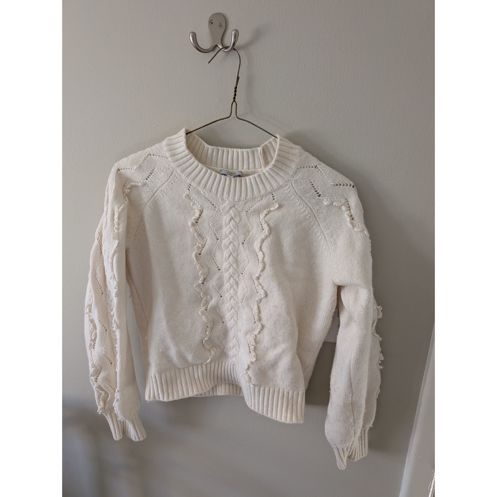 Rails Francis Ivory Cable Knit Bobble Sweater Extra Small Xs Lambswool Cashmere